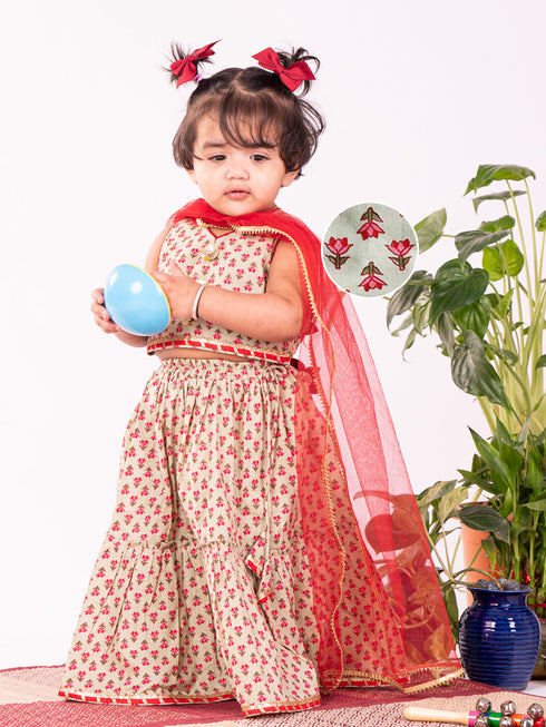 Girl's' Mint Green Lehenga Choli With Dupatta